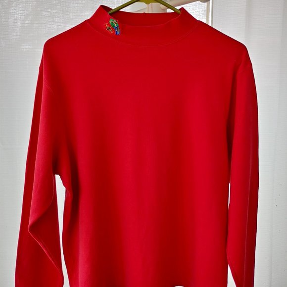 Westbound large red standing collar turtle neck top - Picture 1 of 10